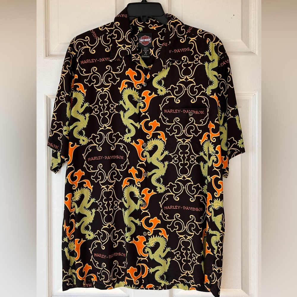 Harley-Davidson Tori‎ Richard Dragon Flame Button Up Shirt Medium